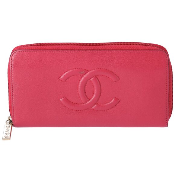 CHANEL Long Wallet Pink Leather CC Logo - Picture 1 of 7